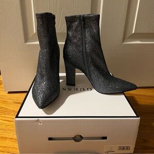 Guess Aspire Silver Blue Glitter Sparkle Ankle Boots Size 8 NIB